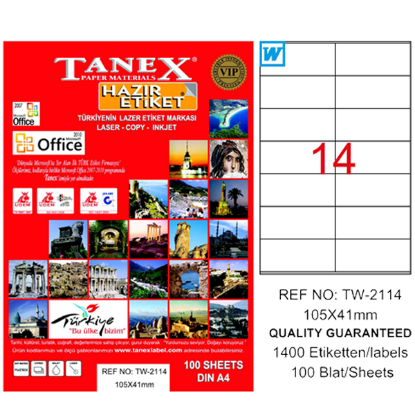 Tanex Laser Etiket 100 YP 105x41 Laser-Copy-Inkjet TW-2114 resmi