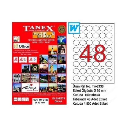 Tanex Laser Etiket 100 YP 0.30 MM Laser-Copy-Inkjet Yuvarlak TW-2130 resmi