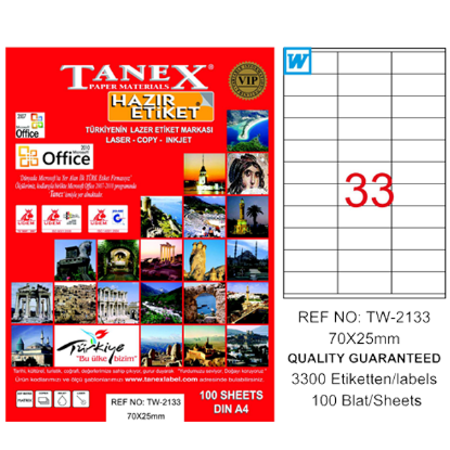 Tanex Laser Etiket 100 YP 70x25 Laser-Copy-Inkjet TW-2133 resmi