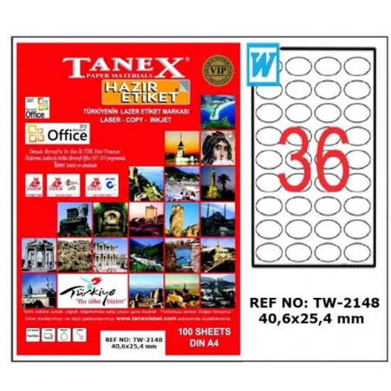 Tanex Laser Etiket 100 YP 40x25 MM Laser-Copy-Inkjet TW-2148 resmi