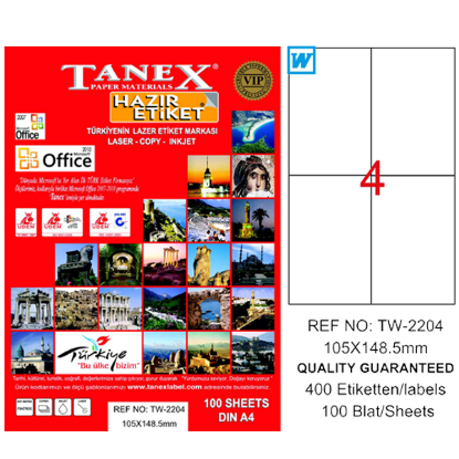 Tanex Laser Etiket 100 YP 105x148,5 Laser-Copy-Inkjet TW-2204 resmi