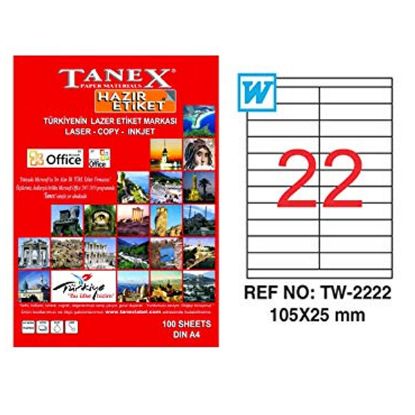 Tanex Laser Etiket 100 YP 105x25 Laser-Copy-Inkjet TW-2222 resmi