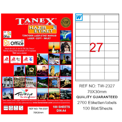 Tanex Laser Etiket 100 YP 70x30 Laser-Copy-Inkjet TW-2327 resmi