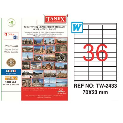 Tanex Laser Etiket 100 YP 70x23 Laser-Copy-Inkjet TW-2433 resmi