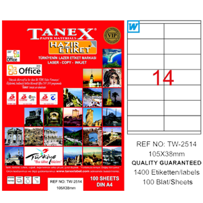 Tanex Laser Etiket 100 YP 105x38 Laser-Copy-Inkjet TW-2514 resmi