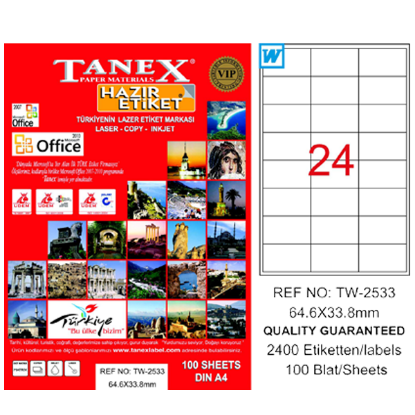 Tanex Laser Etiket 100 YP 64x33 MM Laser-Copy-Inkjet TW-2533 resmi