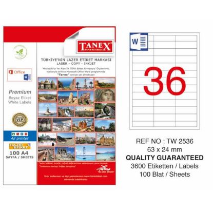 Tanex Laser Etiket 100 YP 63x24 Laser-Copy-Inkjet TW-2536 resmi