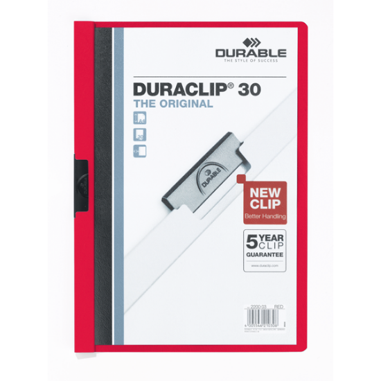 Durable Sıkıştırmalı Dosya DuraClip Ortadan Klipsli 30 Syf A4 Kırmızı 2200 resmi