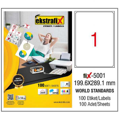 Ekstrafix Laser Etiket 100 YP 199.6x289.1 Laser-Copy-Inkjet FİX-5001 resmi
