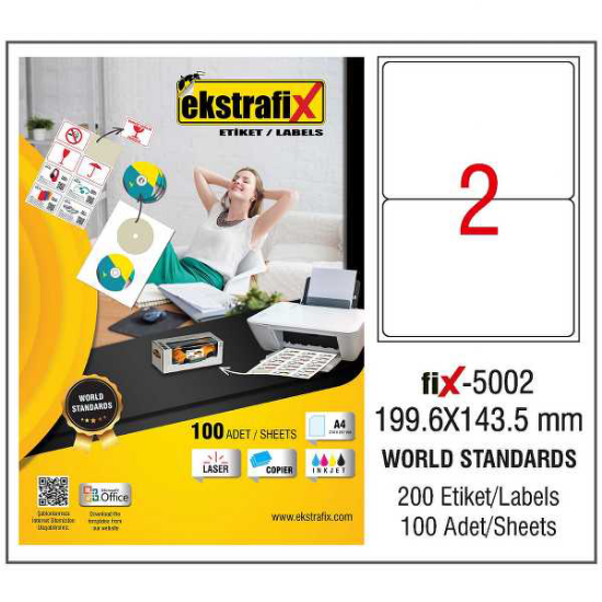 Ekstrafix Laser Etiket 100 YP 199.6x143.5 Laser-Copy-Inkjet FİX-5002 resmi