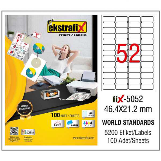 Ekstrafix Laser Etiket 100 YP 46.4x21.2 Laser-Copy-Inkjet FİX-5052 resmi