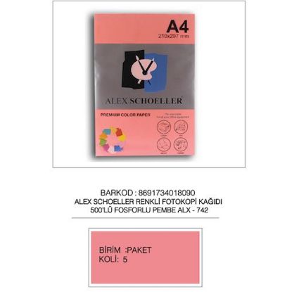 Alex Schoeller Renkli Kağıt 500 LÜ A4 75 GR Fosforlu Pembe ALX-742 (1 Adet) resmi
