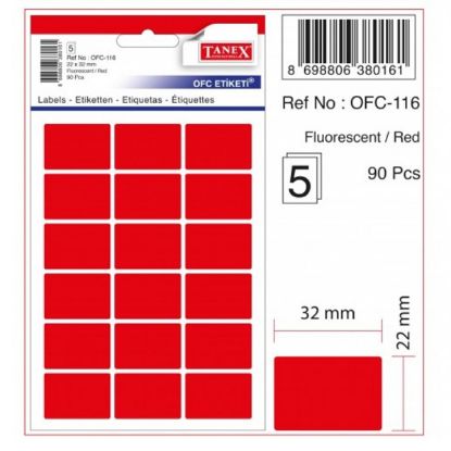 Tanex Ofis Etiketi Poşetli 22x32 MM Fosforlu Kırmızı OFC-116 (10 Adet) resmi