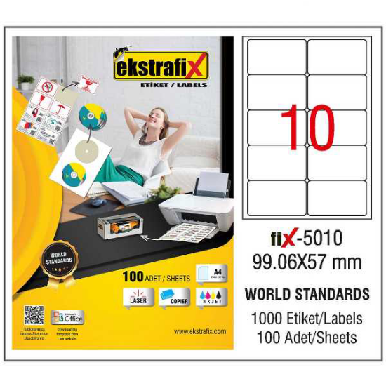 Ekstrafix Laser Etiket 100 YP 99.06x57 Laser-Copy-Inkjet FİX-5010 resmi