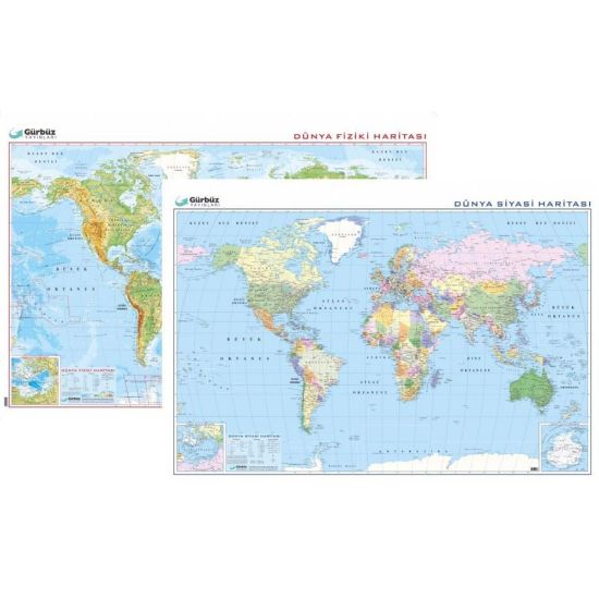 Gürbüz Harita Dünya Fiziki+Siyasi Çift Taraflı 70x100 resmi