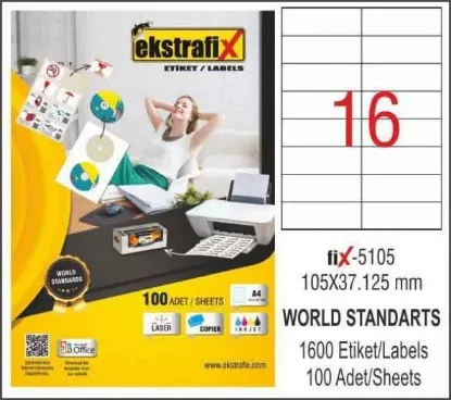 Ekstrafix Laser Etiket 105x37.125 Laser-Copy-Inkjet Fix-5105 resmi