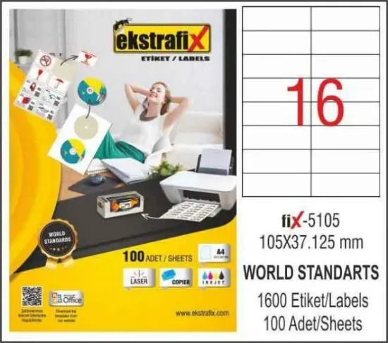 Ekstrafix Laser Etiket 100 YP 105x37.125 Laser-Copy-Inkjet FİX-5105 resmi