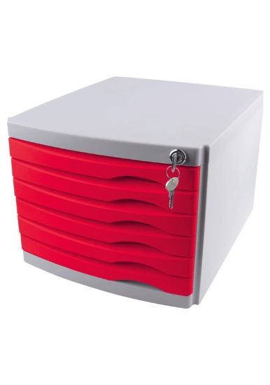 Ops Evrak Rafı Çekmeceli Plastik Kilitli 6 LI Kırmızı CMC 206 resmi