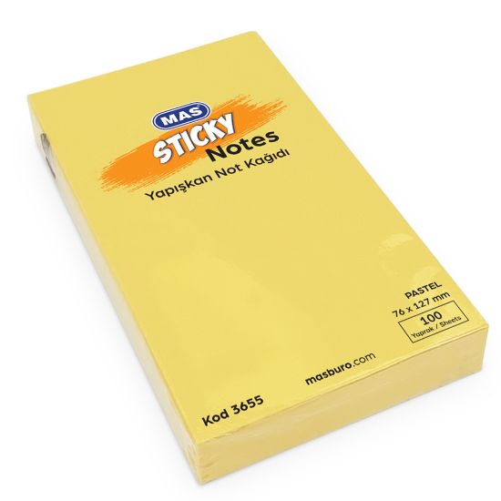 Mas Yapışkanlı Not Kağıdı 100 Syf 76x127 Pastel Sarı 3655 resmi