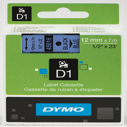 Dymo D1 Şerit Standart 12 MMx7 MT Mavi Üzerine Siyah 45016 resmi