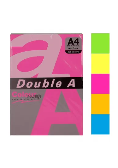 Double A Renkli Fotokobi Kağıdı 100 LÜ A4 75 GR Fosforlu Karışık resmi