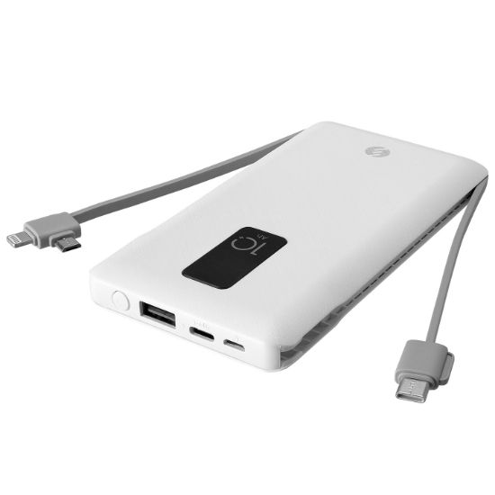 S-link IP-T100C 10000mAh Lightning+Micro+Type C Kablolu Powerbank Beyaz LCDli  resmi