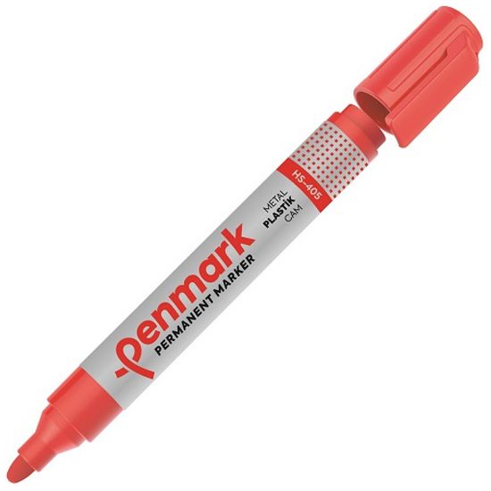 Penmark Markör Permanent Yuvarlak Uç Kırmızı HS-405 (12 Adet) resmi