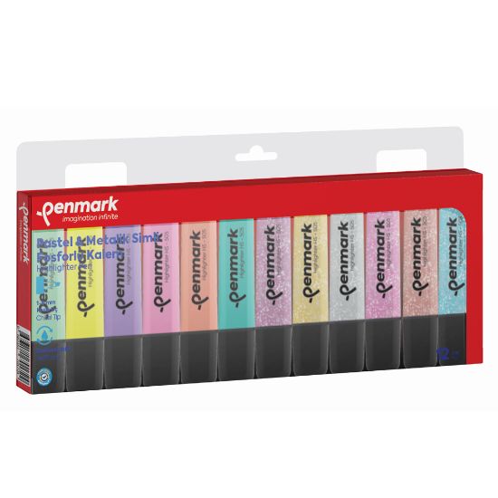 Penmark Fosforlu Kalem 12 Li Karışık Renk 6 Pastel/6 Simli  resmi