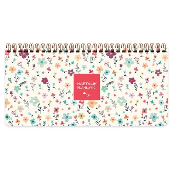 Keskin Color Spiralli Planner Krem Çiçek 13x27 resmi