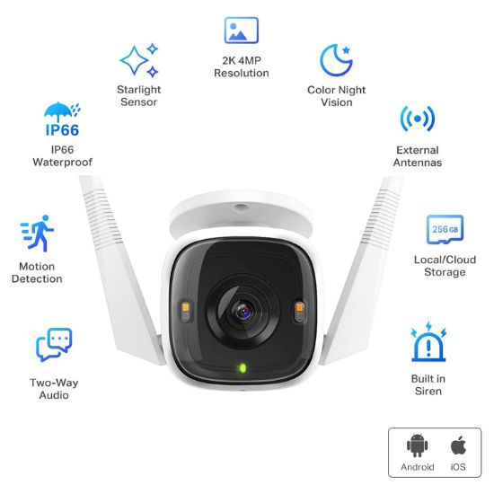 TP-Link Tapo C320WS 2K Gece Görüşlü 256GB Micro SD Destekli Wi-Fi Kamera resmi