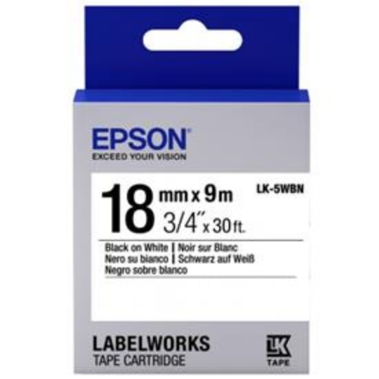 Epson LK-5WBN Standart Siyah Üzeri Beyaz 18MM 9Metre Etiket resmi