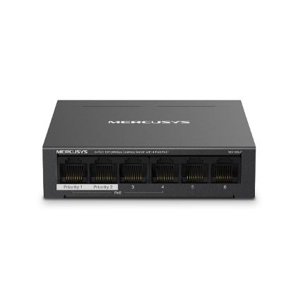 Tp-Link Mercusys MS106LP 4 Port 10/100 Mbps Poe+ 2 Port 10/100 Mbps Uplink Switch Metal Kasa resmi