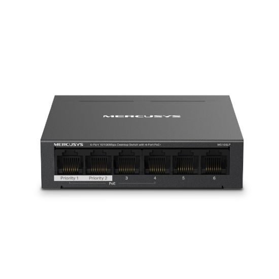 Tp-Link Mercusys MS106LP 4 Port 10/100 Mbps Poe+ 2 Port 10/100 Mbps Uplink Switch Metal Kasa resmi