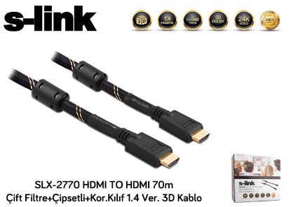 S-link SLX-2770 HDMI TO HDMI 70m Çift Filtre+Çipsetli+Kor.Kılıf 1.4 Ver. 3D Kablo resmi