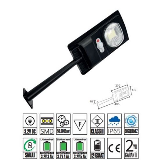 Horoz Compact 10w Led Solar Sokak Armatürü 180Lm 6400k SMD Led Beyaz Işık Su Geçirmez (12-15 saat)   resmi