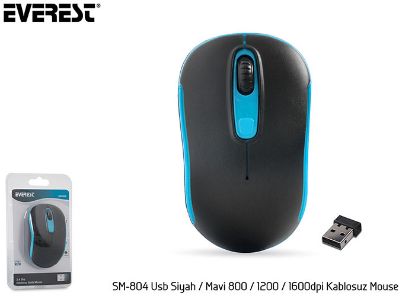 Everest SM-804 Usb Siyah/Mavi 800/1200/1600dpi Kablosuz Mouse resmi