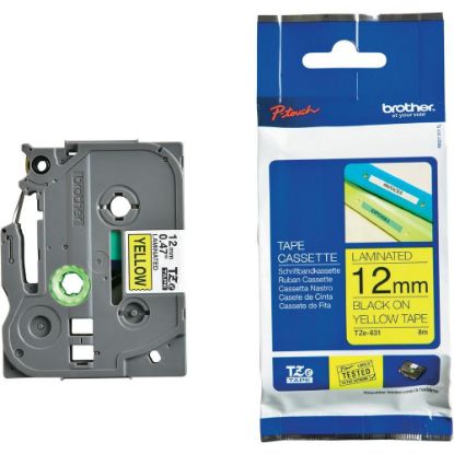 Brother TZE-631 12 mm Sarı Üzeri Siyah Laminasyonlu Etiket resmi
