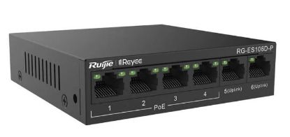 Ruijie-Reyee RG-ES106D-P 4 Port POE+ 10/100/1000 Mbps+2 Port 10/100 Mbps Uplink Switch resmi