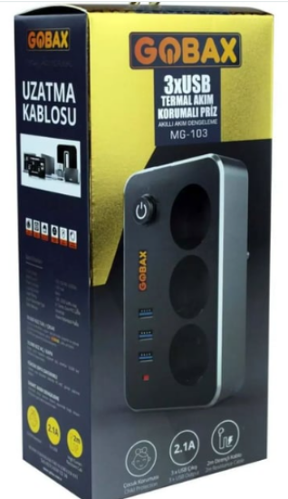 Gobax Mg-103 3xusb 2.1a 3x Priz Anahtarli Termal Akim Korumali Priz 2mt Kablo resmi