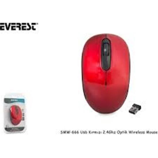 Everest SMW-666 Kırmızı USB 2.4 GHZ Optik Kablosuz Mouse 1500Dpı resmi