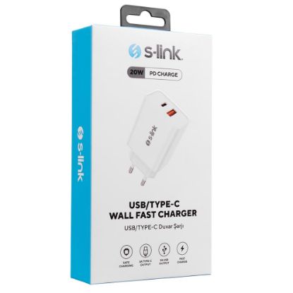 S-link SL-EC60 20W PD3.0/Quick Charge QC3.0 Type USB-C +USB A Hızlı Beyaz Ev Şarj Adaptör resmi