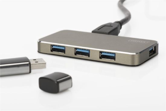 Digitus DA-70240-1 4 Port USB 3.0 Hub, 5V/2A güç adaptörü dahil, alüminyumi DA-70240-1 resmi