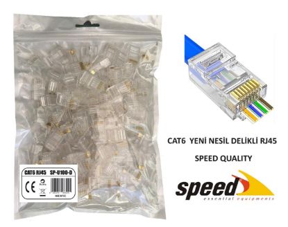 Speed SP-U100 D CAT6 100 Adet Rj45 Konnektör Delikli Yeni Nesil resmi