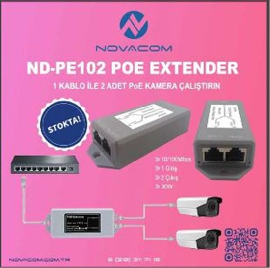 Nova ND-PE102 Poe Extender 10/100 Mbps 1 İnput 2 Output 30W resmi