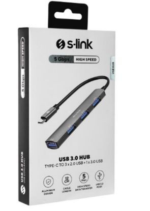 S-link SW-U324 3*USB2.0, 1*USB3.0 Type-C Metal USB Hub resmi
