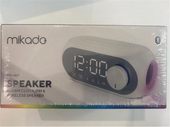 Mikado MD-W7 1200mAh 5W Beyaz Bluetooth-Aux-Derece-Usb-FM Double Alarmlı Saat Speaker Speaker resmi