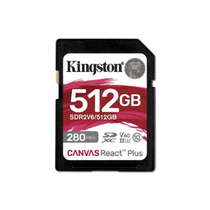 Kingston SDR2V6/512GB Canvas React Plus SDXC UHS-II 280R/150W U3 V60 for Full HD/4K SD Hafıza Kartı resmi