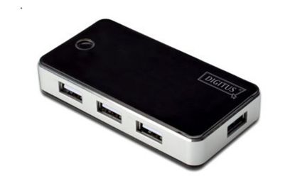 Digitus DA-70222 7 Port USB Hub, USB 2.0, siyah/gümüş renk, güç adaptörlü, plastik resmi