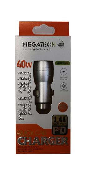 Megatech T05-M24 Re Gri 3.4A 40W Usb Çelik Araç Şarj Aleti  resmi