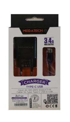 MEGATECH 3.4A TYPE-C GUALCOMM SARJ ALETİ SİYAH resmi